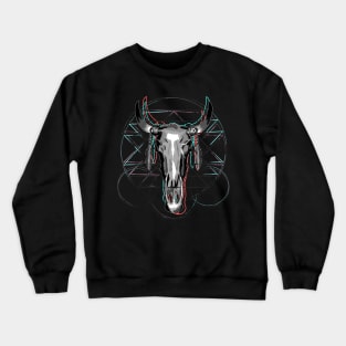 Geometric Gltich, Steer Skull Crewneck Sweatshirt